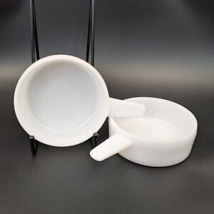 Pair of Vintage Ovenware Milk Glass Baking / Casserole Dishes With Handle